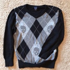 Baby Gap v-neck argyle and skull knit sweater
